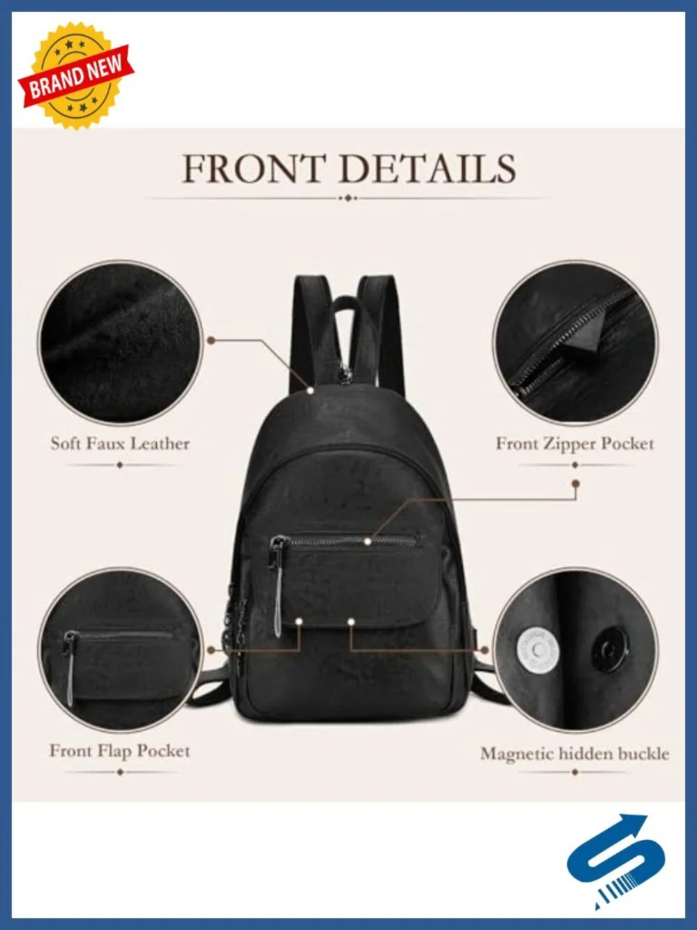 Small Convertible PU Leather Backpack Purse for Women - Sling Bag